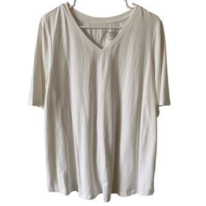 DENIM & CO NWOT Essentials Elbow Sleeve Top with Seam Detail Size Large White